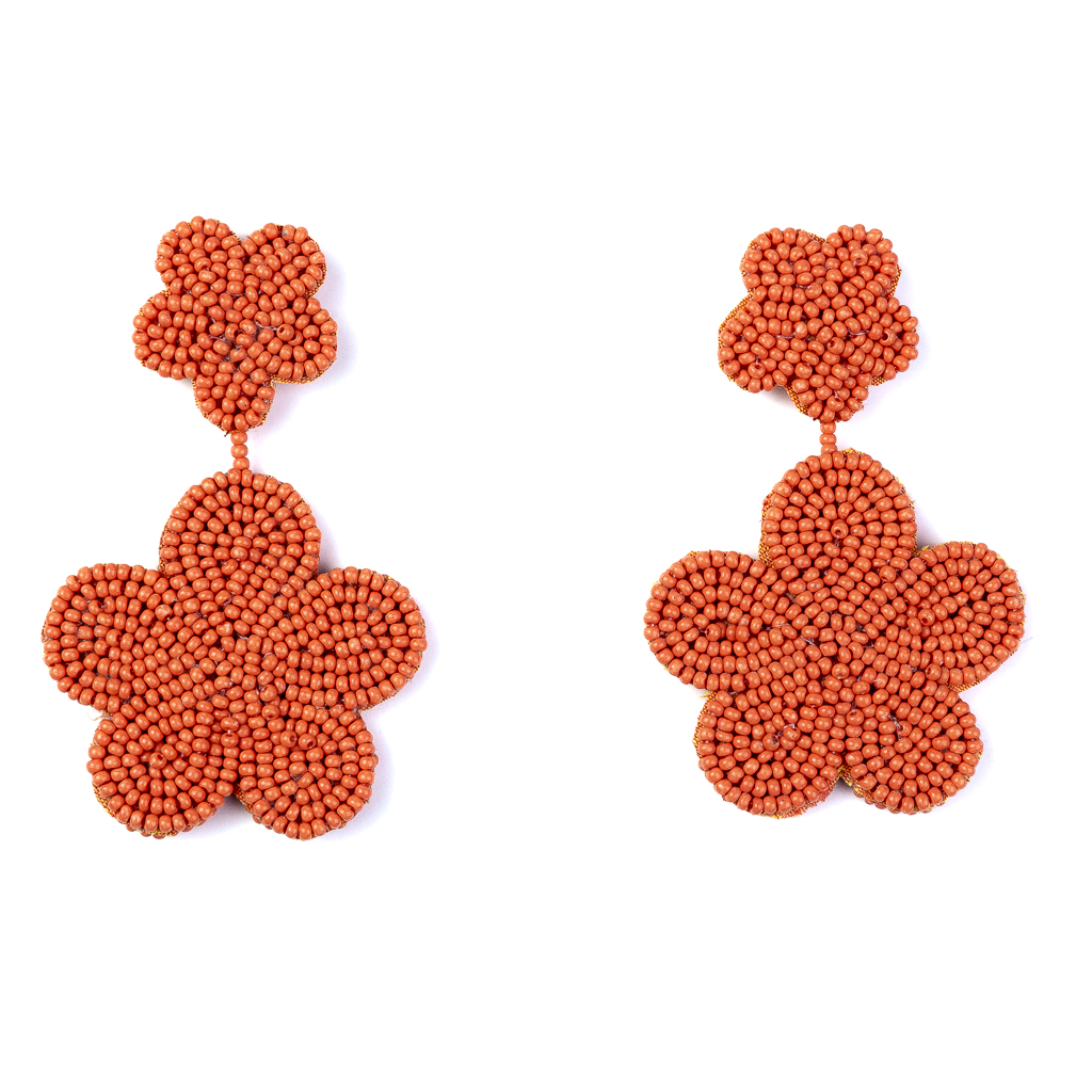 Coral Bead Flower Earrings