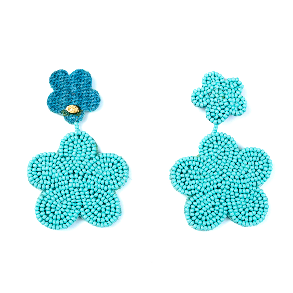 Turquoise Bead Flower Earrings