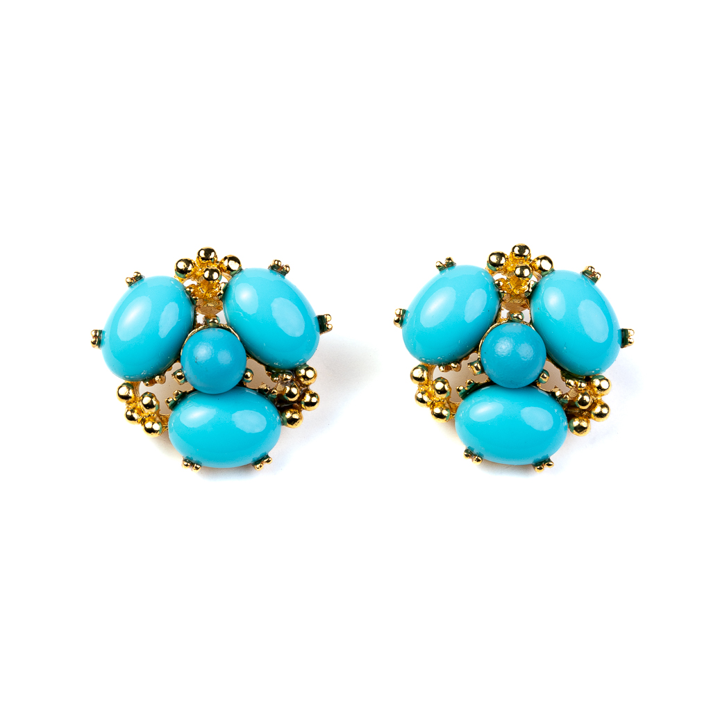 Turquoise Cabochon Cluster Earrings