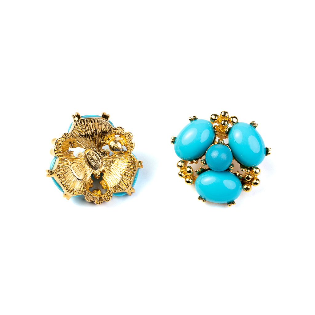 Turquoise Cabochon Cluster Pierced Earrings