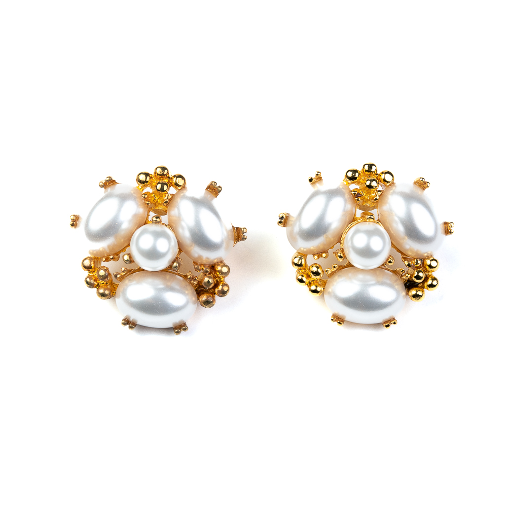 Pearl Cabochon Cluster Earrings