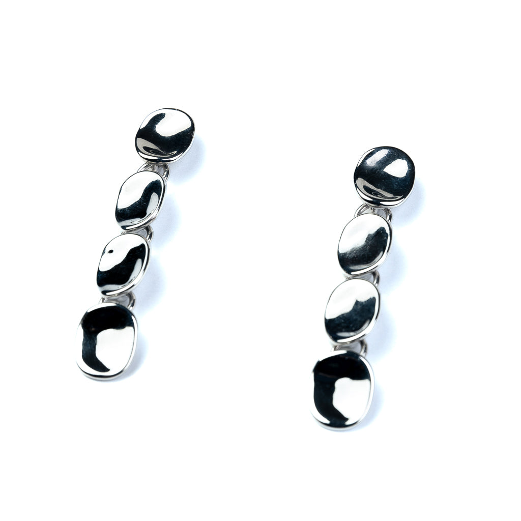 Silver Disc Drop Pierced Earrings