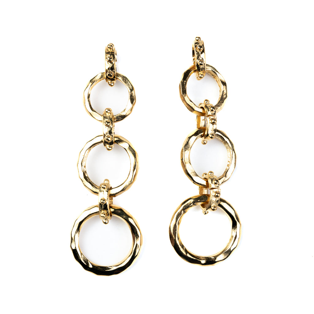 Gold Hammered Circles 3 Drop Earrings