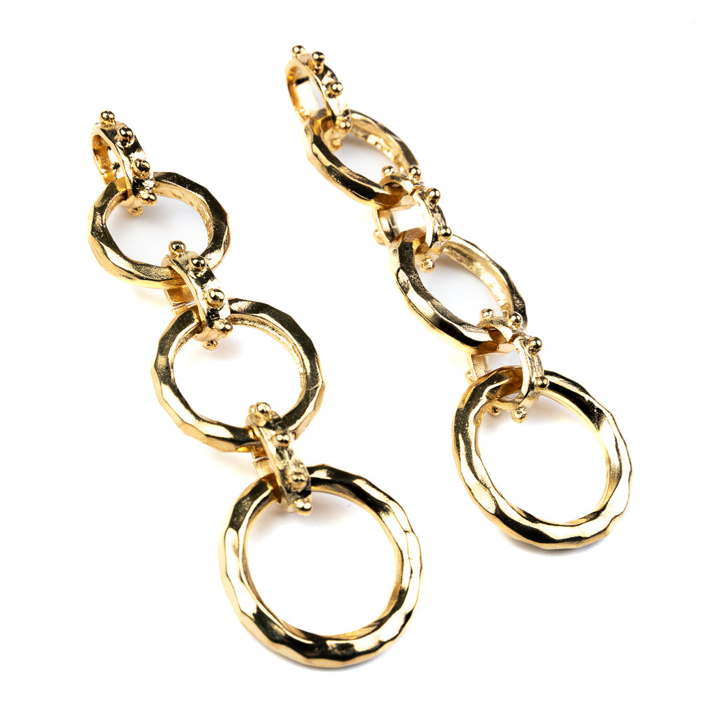 Gold Hammered Circles 3 Drop Earrings