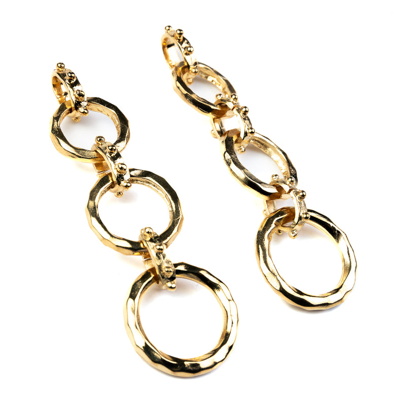 Gold Hammered Circles 3 Drop Earrings