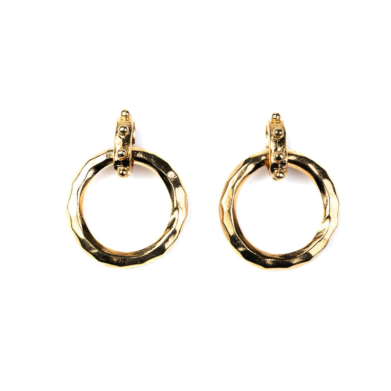 Gold Hammered Circle Drop Earrings