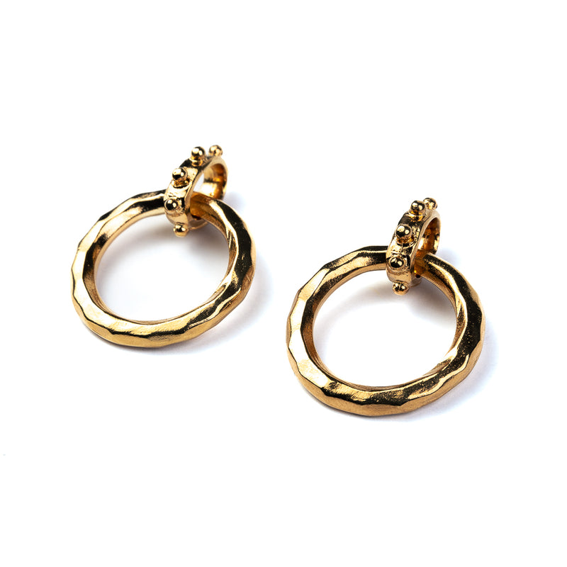 Gold Hammered Circle Drop Earrings