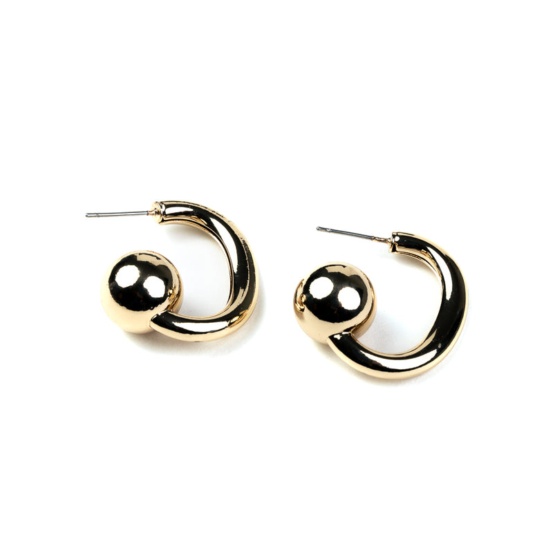 Gold Hoop with Ball End Post Earrings