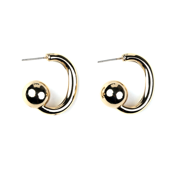 Gold Hoop with Ball End Post Earrings
