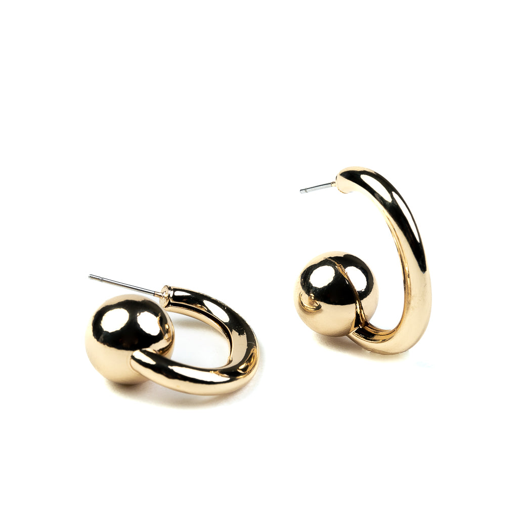 Gold Hoop with Ball End Post Earrings