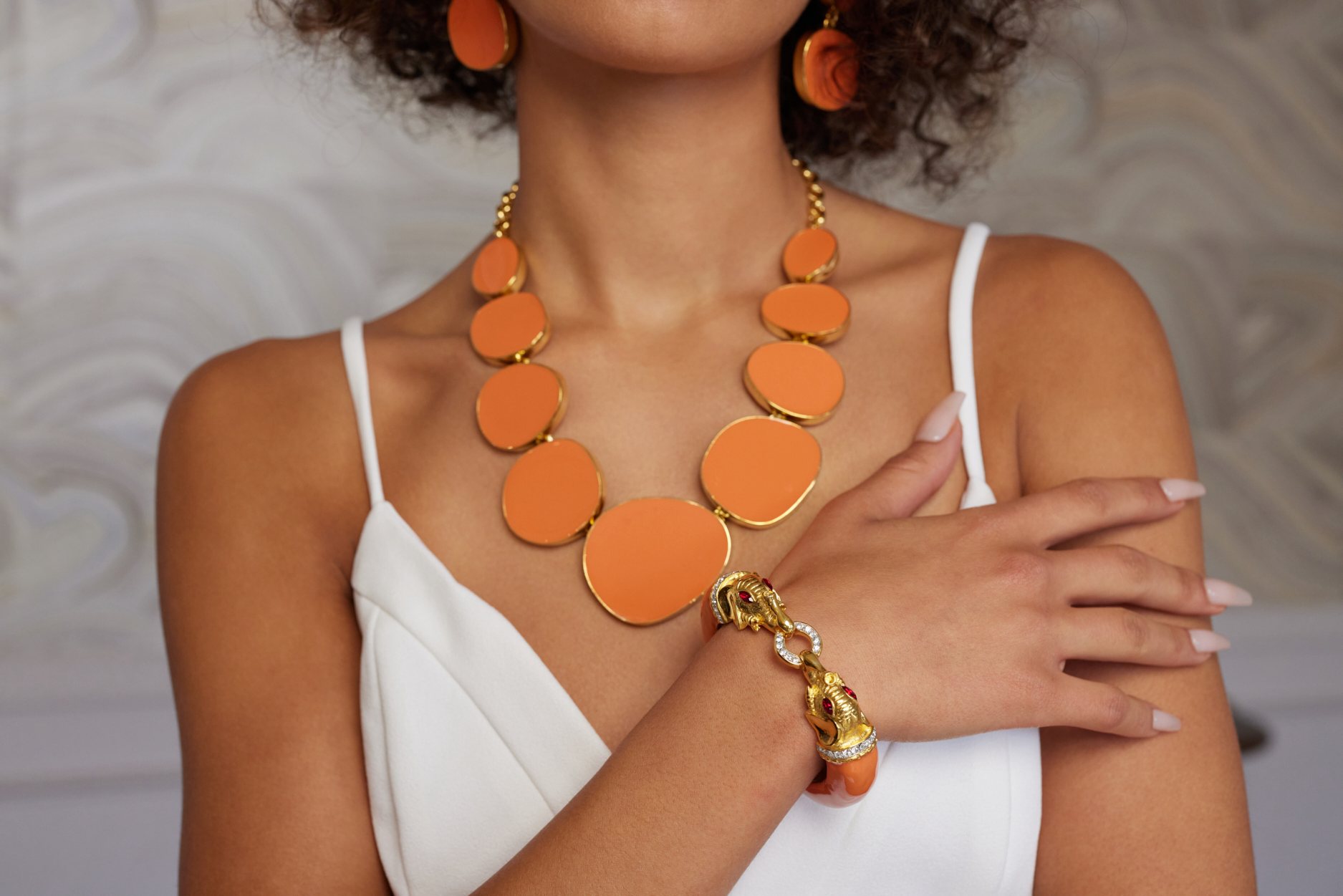 Coral Elephant Head Bracelet