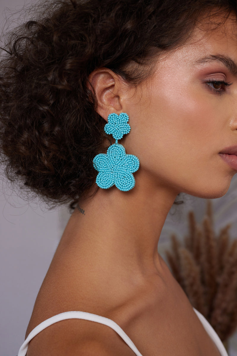 Turquoise Bead Flower Earrings