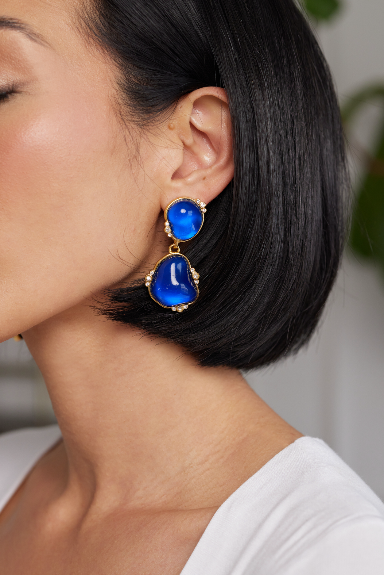 Sapphire Nugget Drop Clip Earrings