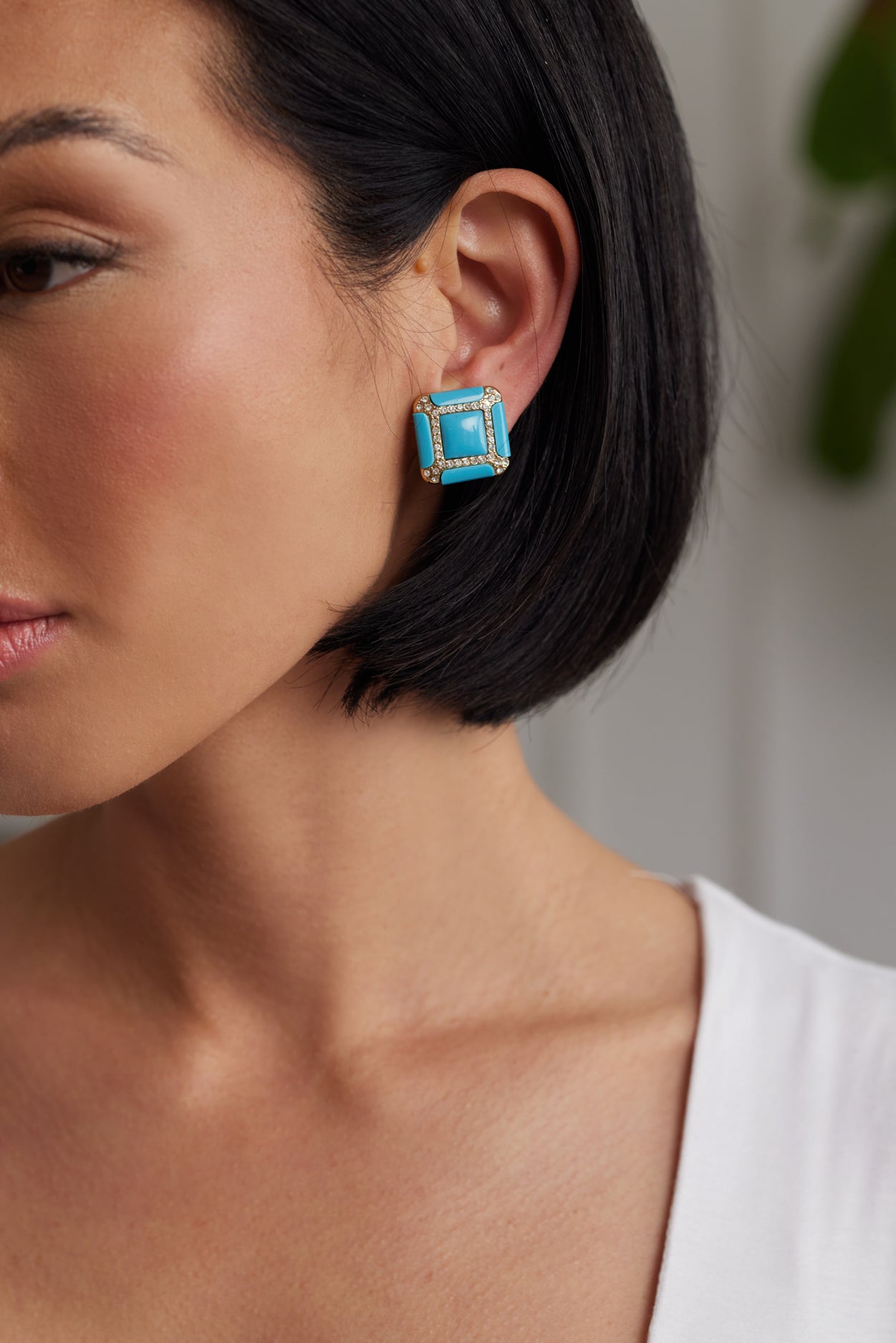 Turquoise Square Clip Earrings