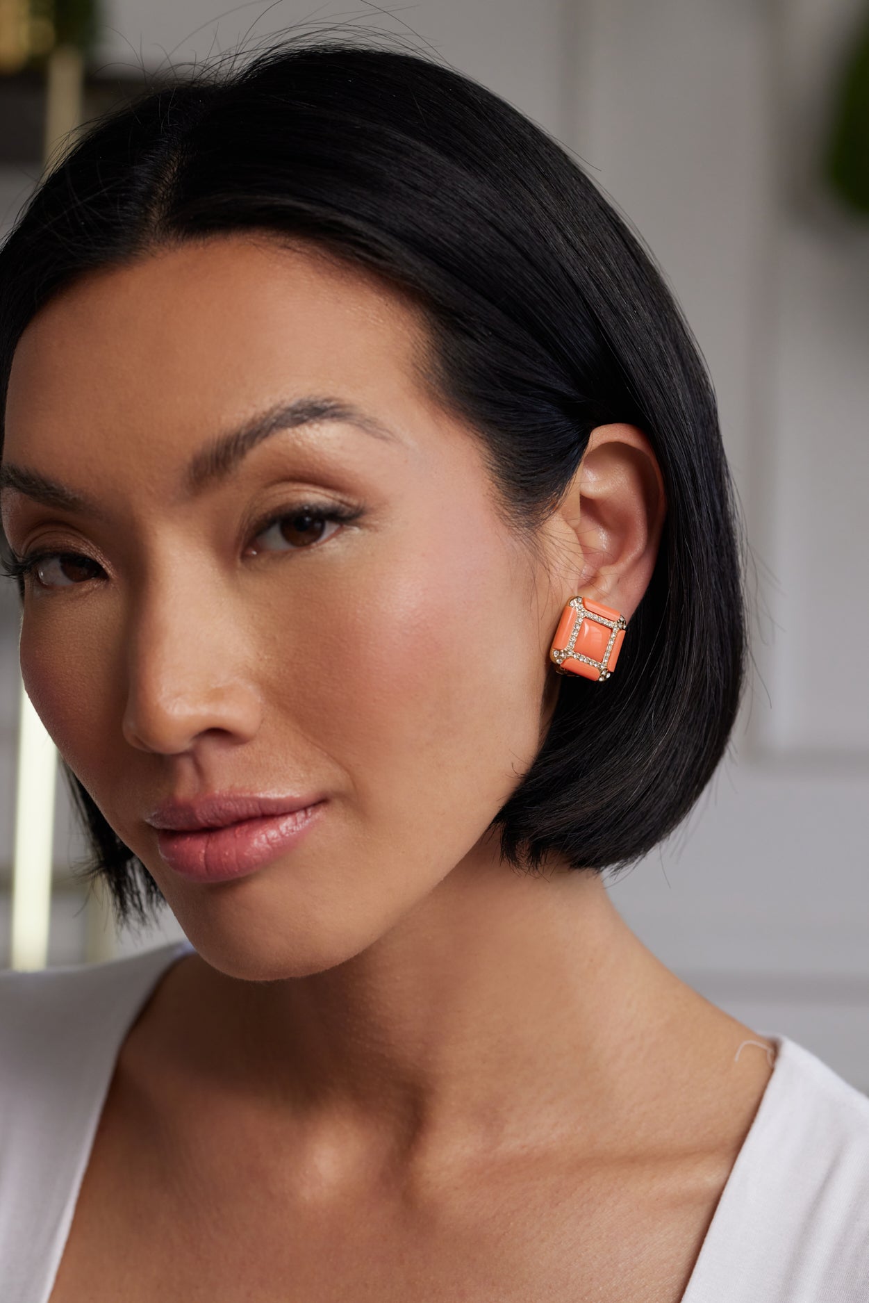 Coral Square Clip Earrings