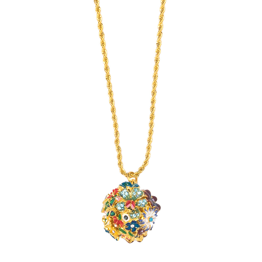 Multicolored Flower Ball Pendant Necklace