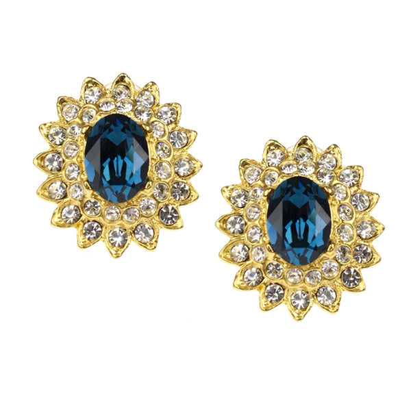 Montana Sapphire & Crystal Oval Clip Earrings