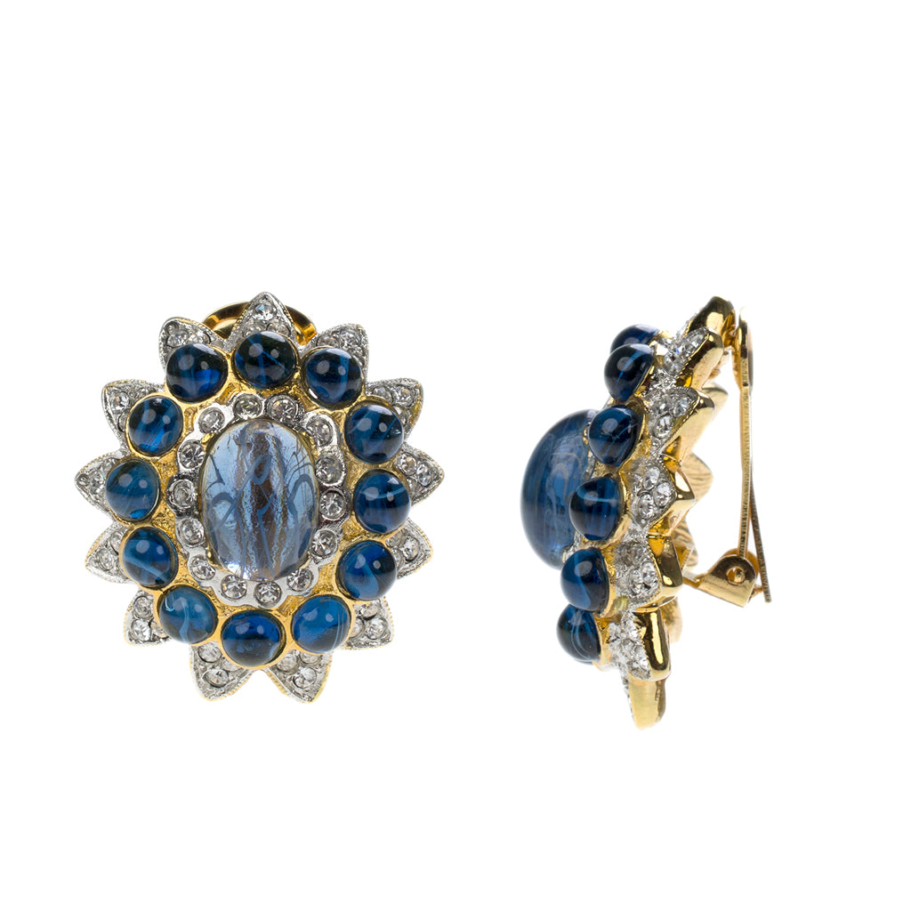 Barbara Bush Sapphire Cabochon Clip Earrings