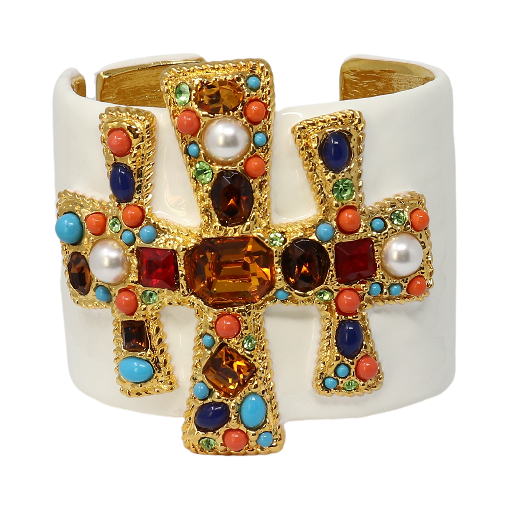 White Enamel Gemstone Cuff