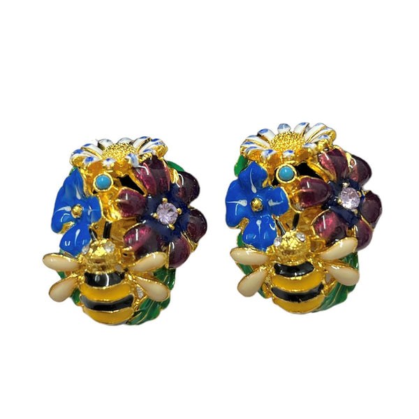 Floral & Bee Clip Earrings
