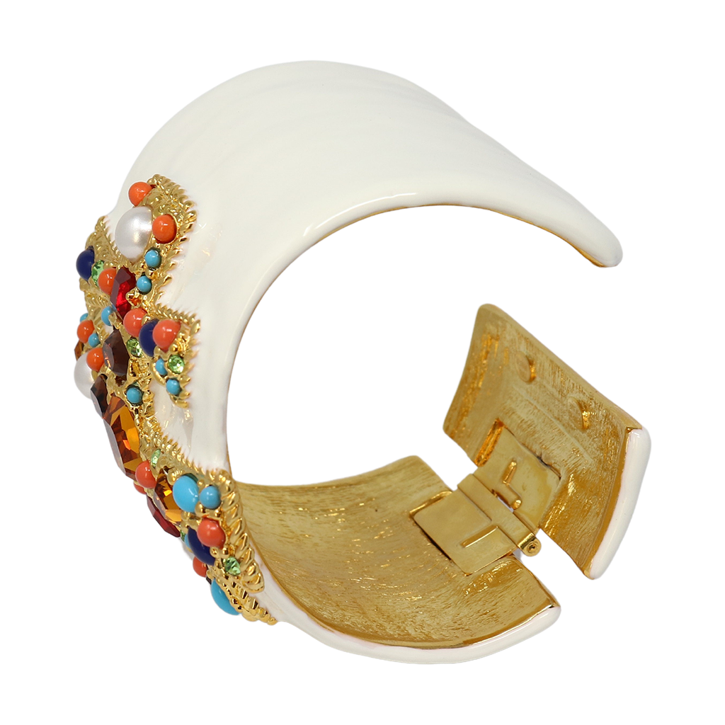 White Enamel Gemstone Cuff