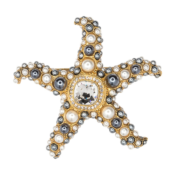 White and Grey Pearl Starfish Pin
