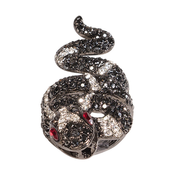 Hematite And Crystal Snake Ring