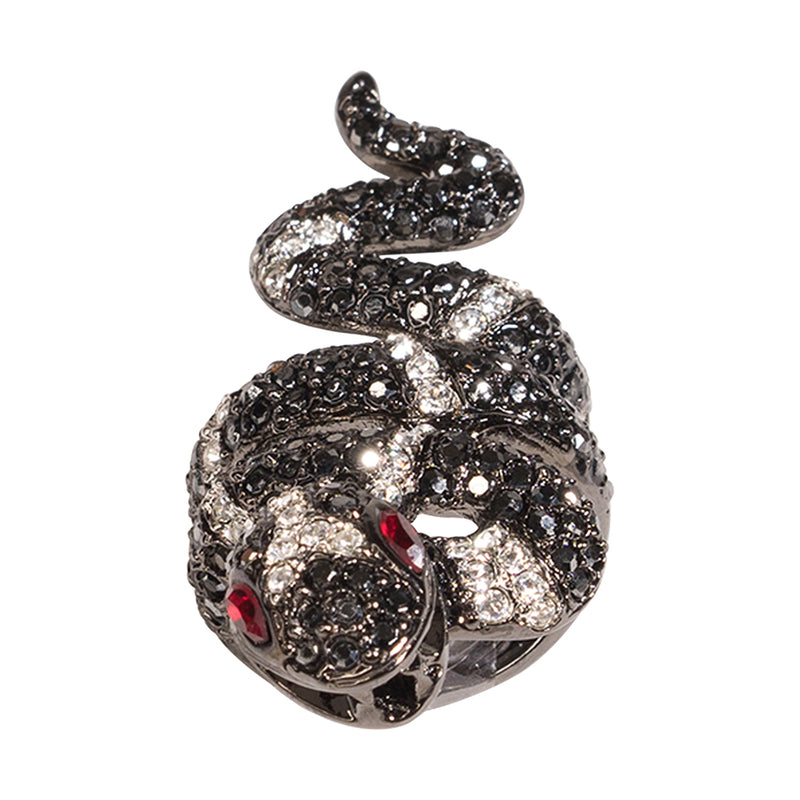 Hematite And Crystal Snake Ring