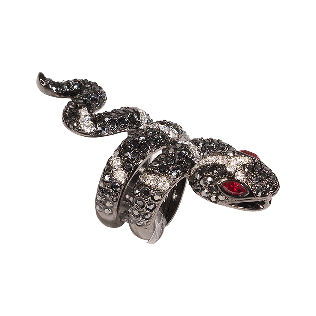 Hematite And Crystal Snake Ring