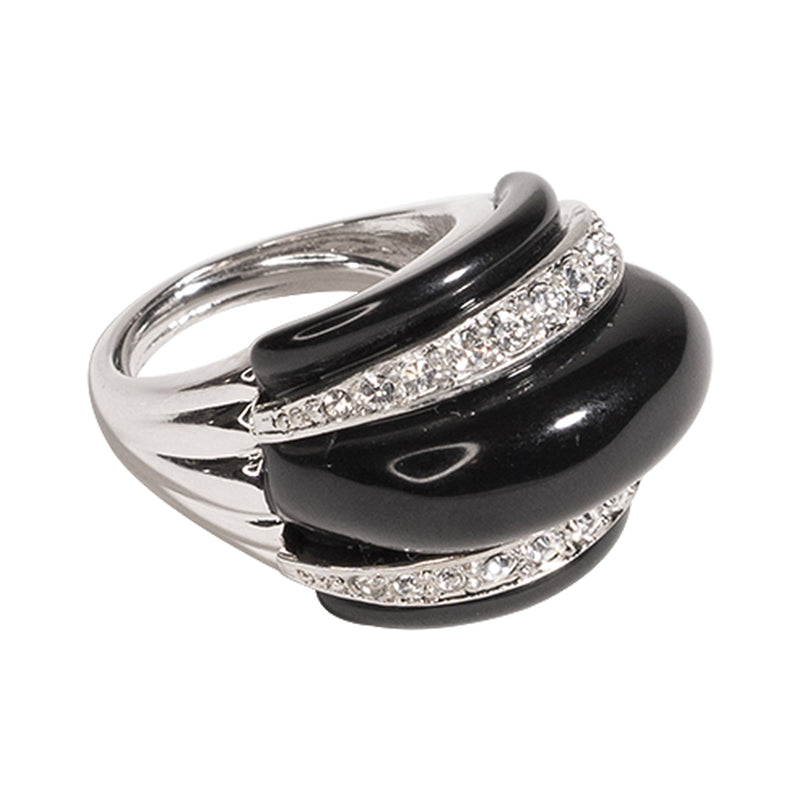 Black & Crystal Dome Ring