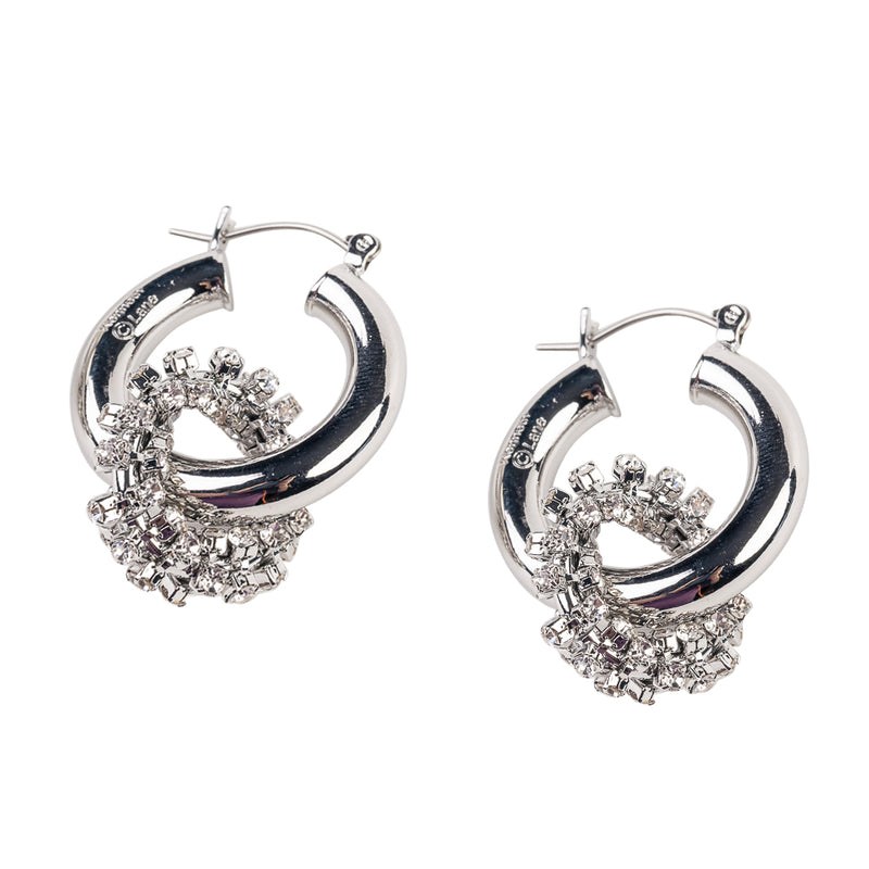 Silver Hoop Earring with Rhinestone Ring