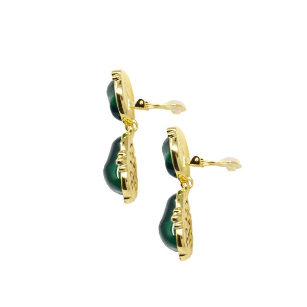 emerald odd shape drop earring kenneth jay lane gold-plated emerald cabochon odd shape clip-on closure statement earrings unique earrings eye-catching earrings gift for her women's jewelry