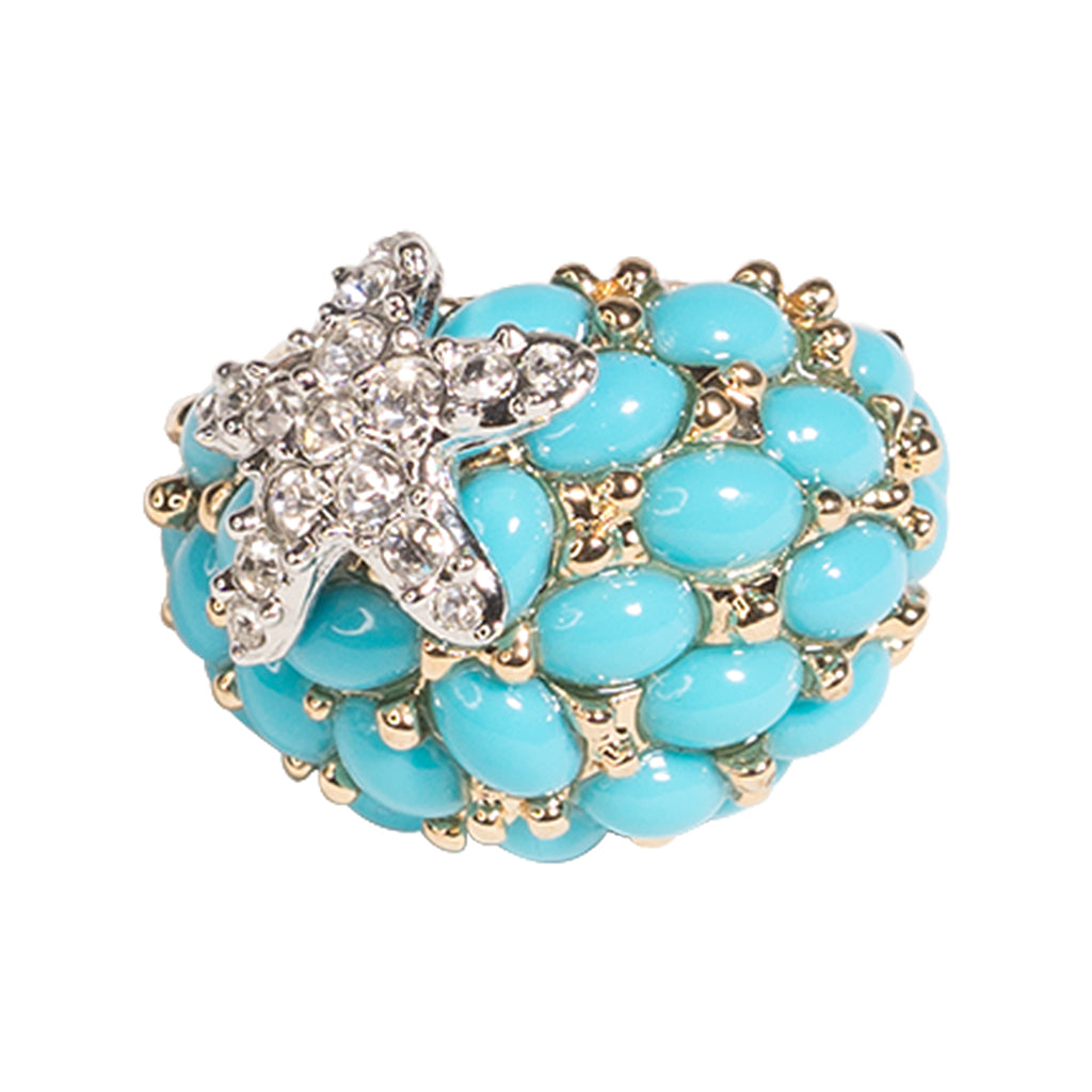 Turquoise And Crystal Starfish Ring