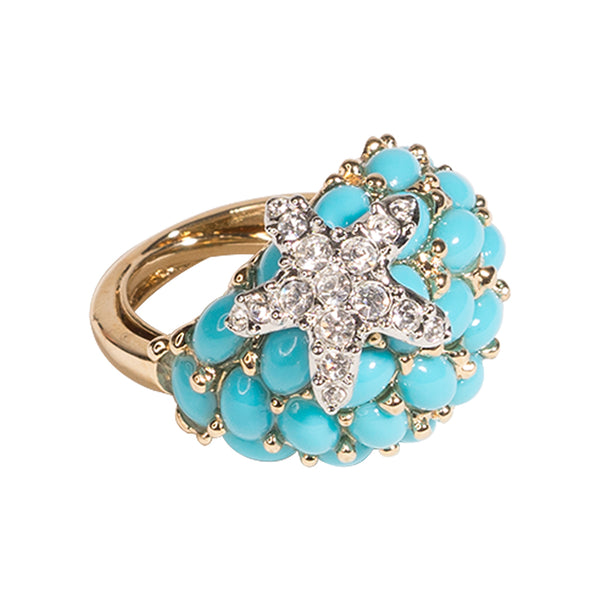 Turquoise And Crystal Starfish Ring KennethJayLane