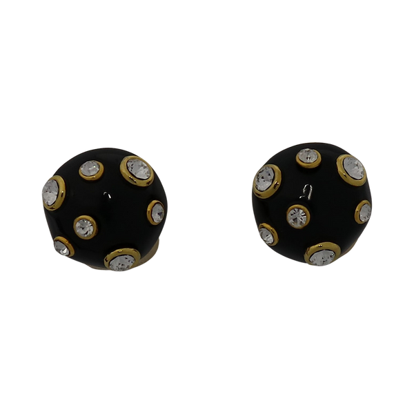 Black Domed Crystal Clip Earrings