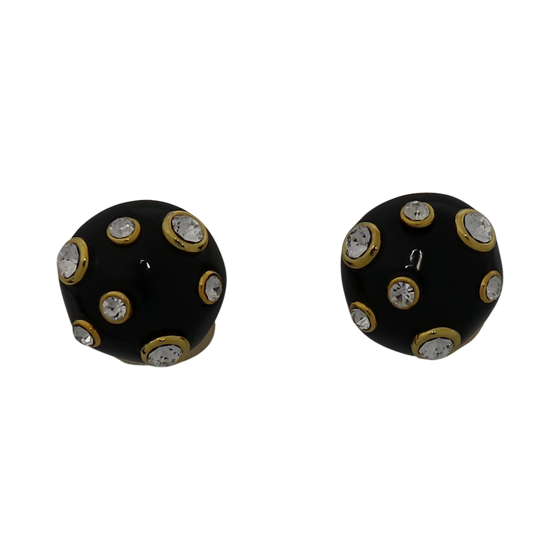 Black Domed Crystal Clip Earrings