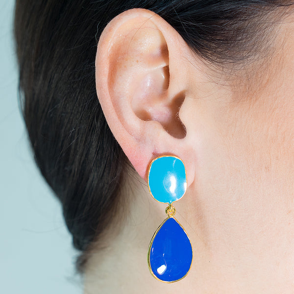 Two-Tone Blue Drop Clip Earrings
