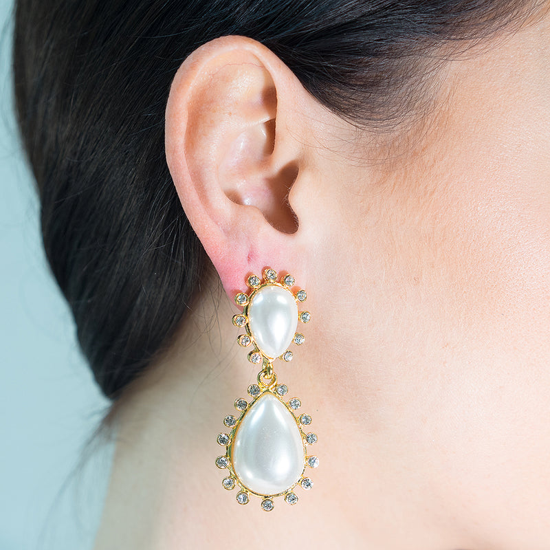 Pearl Teardrop Clip Earrings