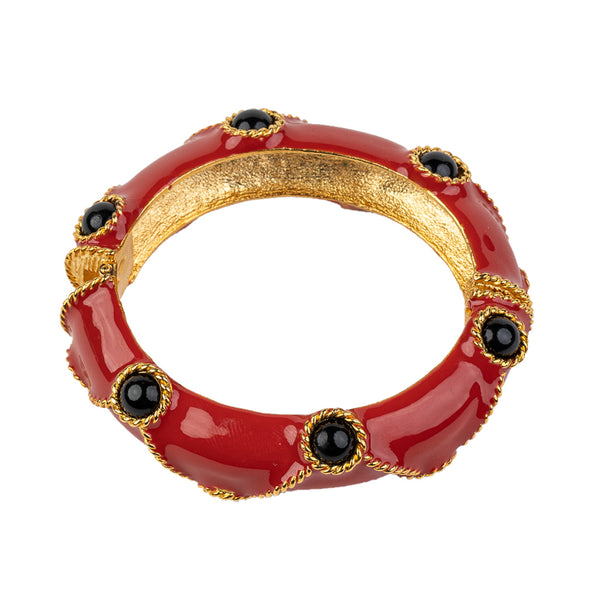 Red Bracelet with Black Cabochons