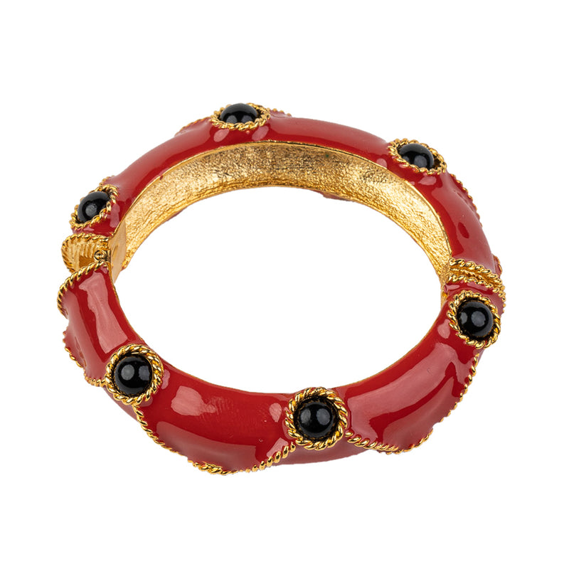 Red Bracelet with Black Cabochons