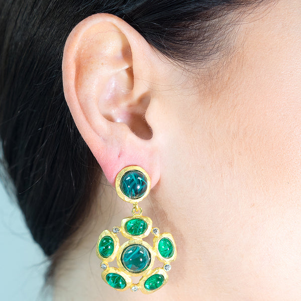 Emerald Cabochon Pierced or Clip Earrings