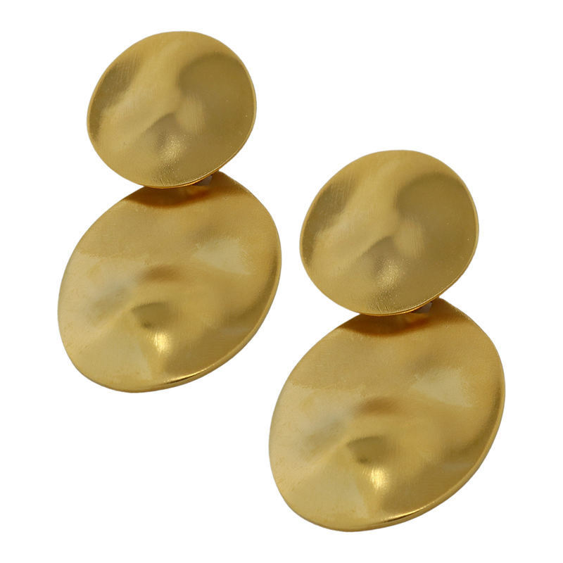 Satin Gold Dimpled Disc Pierced Earrings