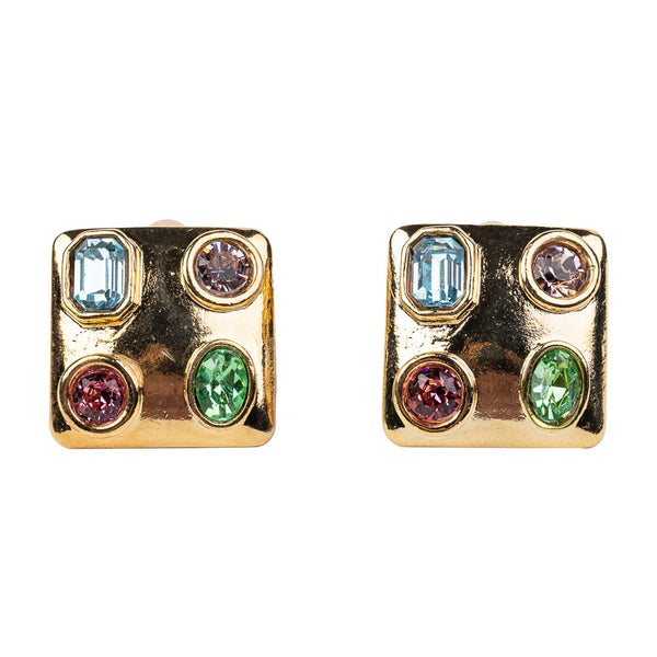 Satin Gold with Multi Pastel Stones Clip Earring