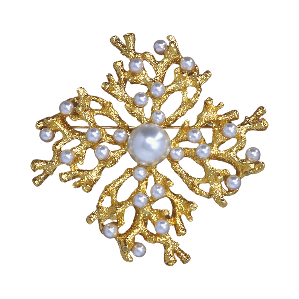 Satin Gold & Pearls Branch Pin