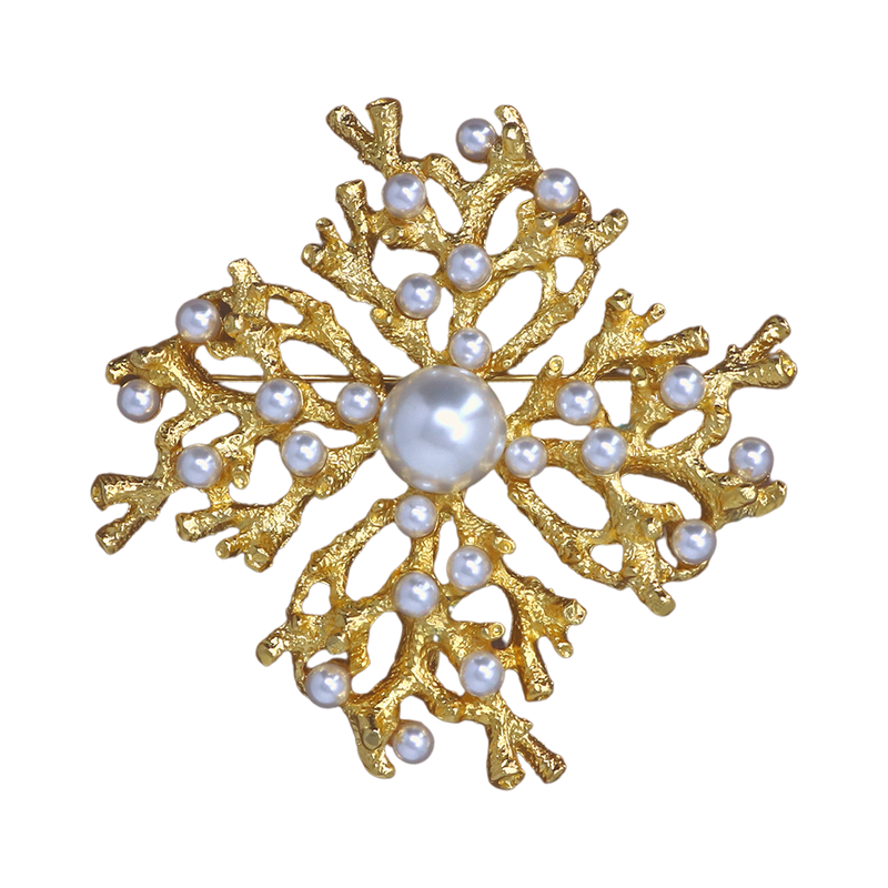 Satin Gold & Pearls Branch Pin