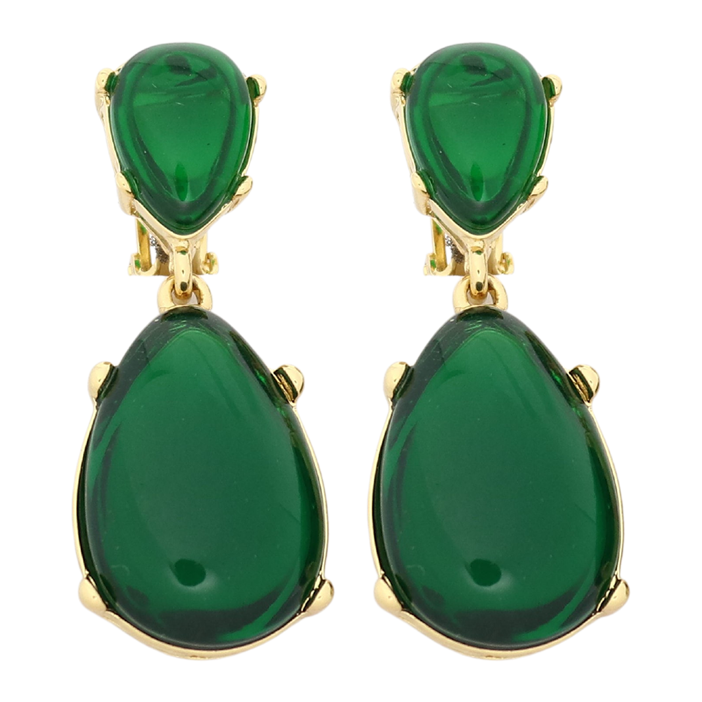 Emerald Resin Teardrop Cabochon Earring