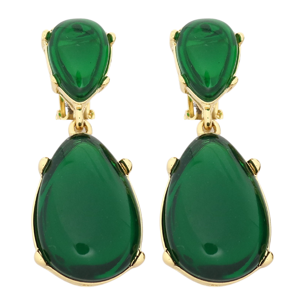Emerald Resin Teardrop Cabochon Earring