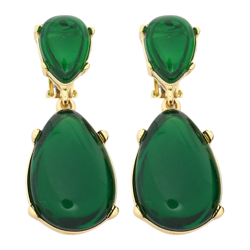 Emerald Resin Teardrop Cabochon Earring