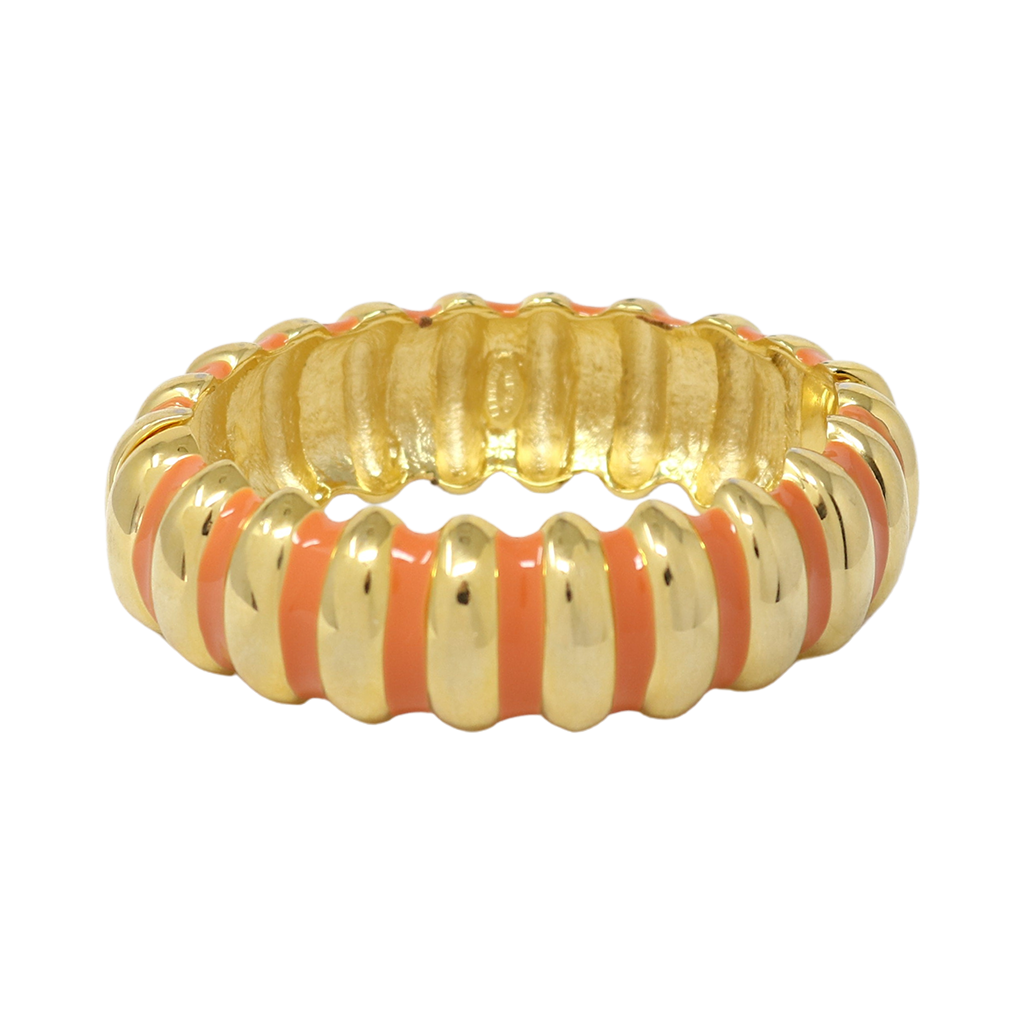 Light Coral Enamel Bracelet Vibrant Ribbed Jewelry Kenneth Jay Lane Chic Bracelet Captivating Summer Hues Glossy Coral Finish Adjustable Wristwear Versatile Statement Accessory Radiant and Elegant Bracelet Fashionable Coral Enamel Design Gift for Style Enthusiasts'