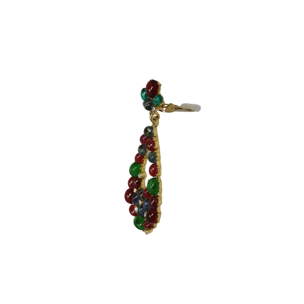 Multicolored Cabochon Clip Earrings